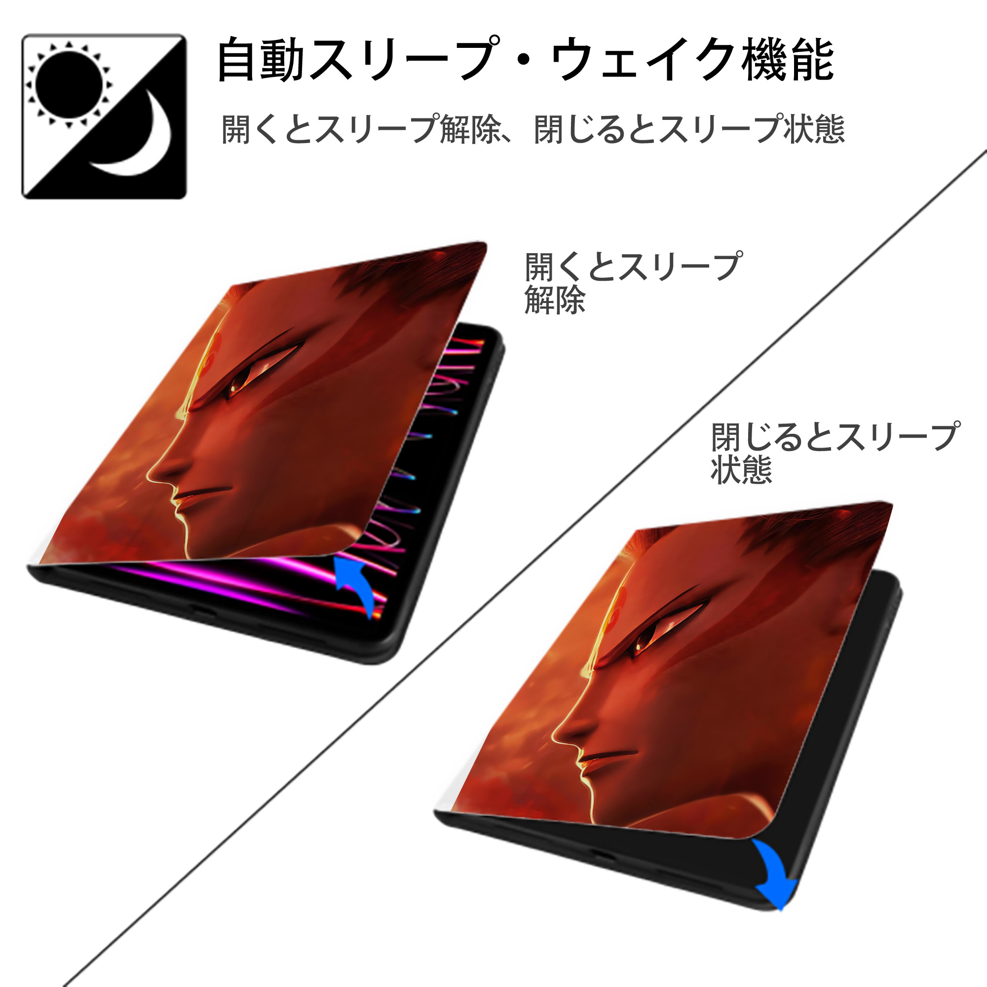 Ne Zha 2 ナタ 魔童の大暴れ IPad ケース ペン収納付き 三つ折りスタンド PUレザー×シリコン 対応機種9.5/10.5/10.9インチ