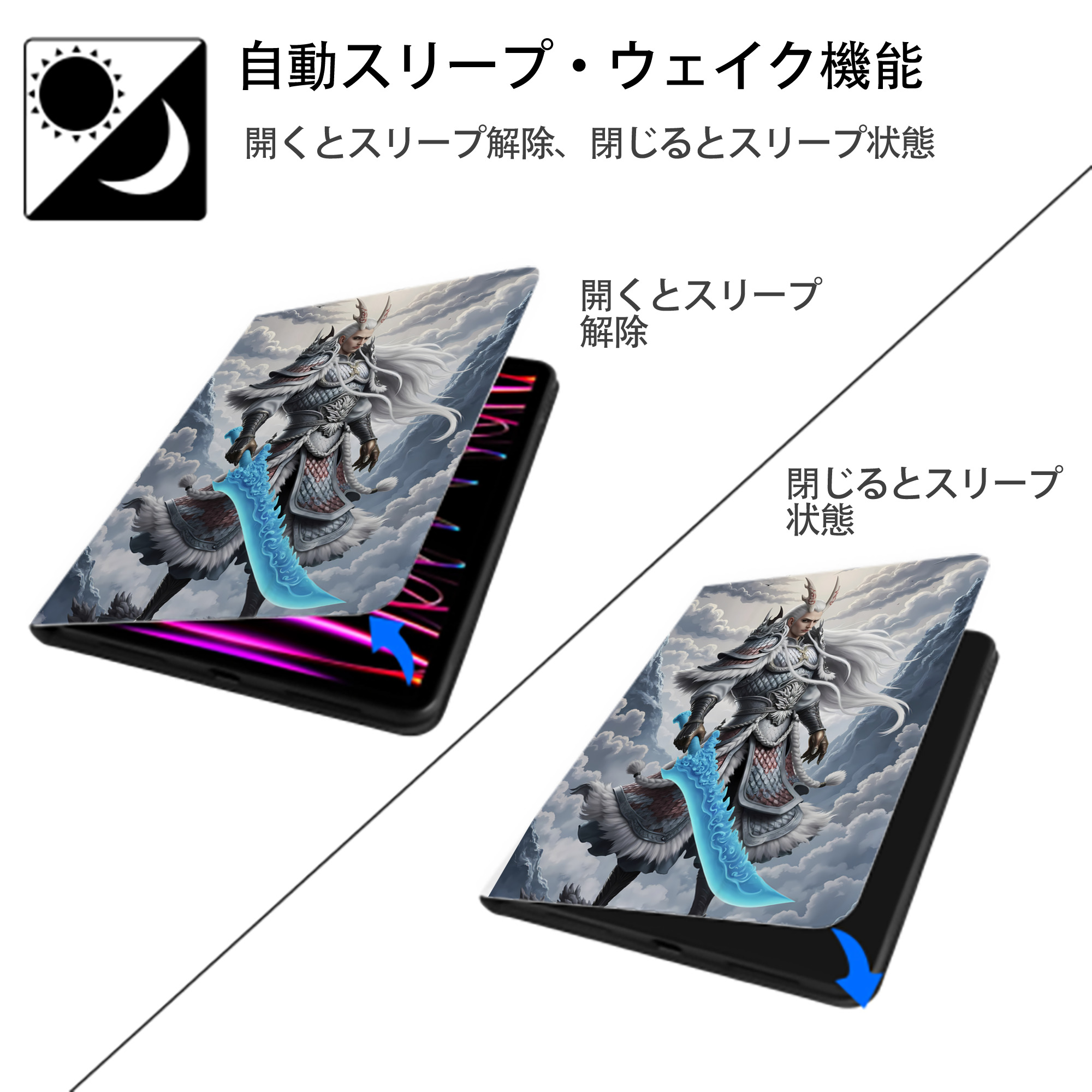 Ne Zha 2 ナタ 魔童の大暴れ IPad ケース ペン収納付き 三つ折りスタンド PUレザー×シリコン 対応機種9.5/10.5/10.9インチ