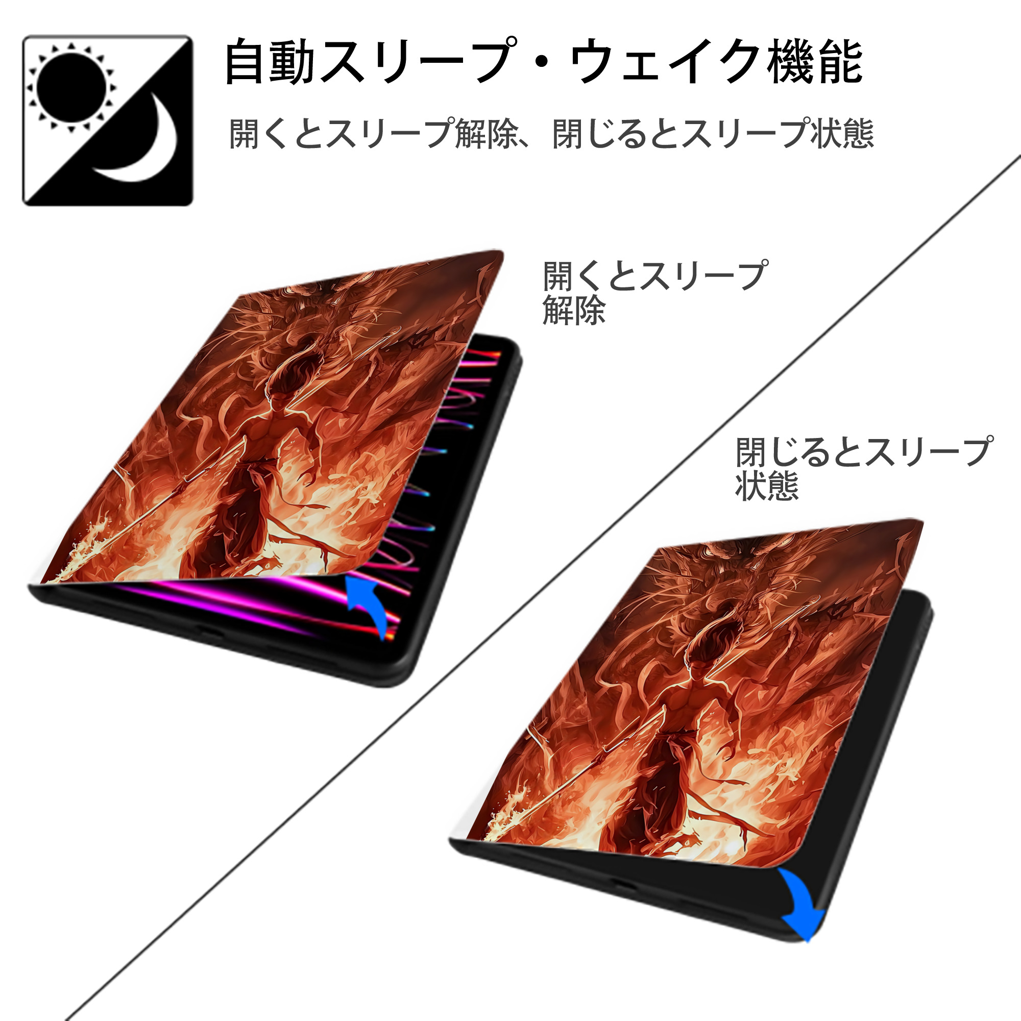 Ne Zha 2 ナタ 魔童の大暴れ IPad ケース ペン収納付き 三つ折りスタンド PUレザー×シリコン 対応機種9.5/10.5/10.9インチ