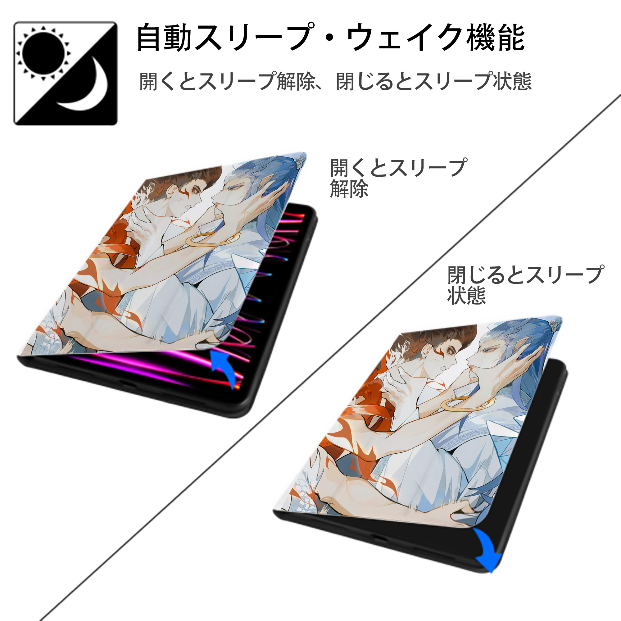 Ne Zha 2 ナタ 魔童の大暴れ IPad ケース ペン収納付き 三つ折りスタンド PUレザー×シリコン 対応機種9.5/10.5/10.9インチ