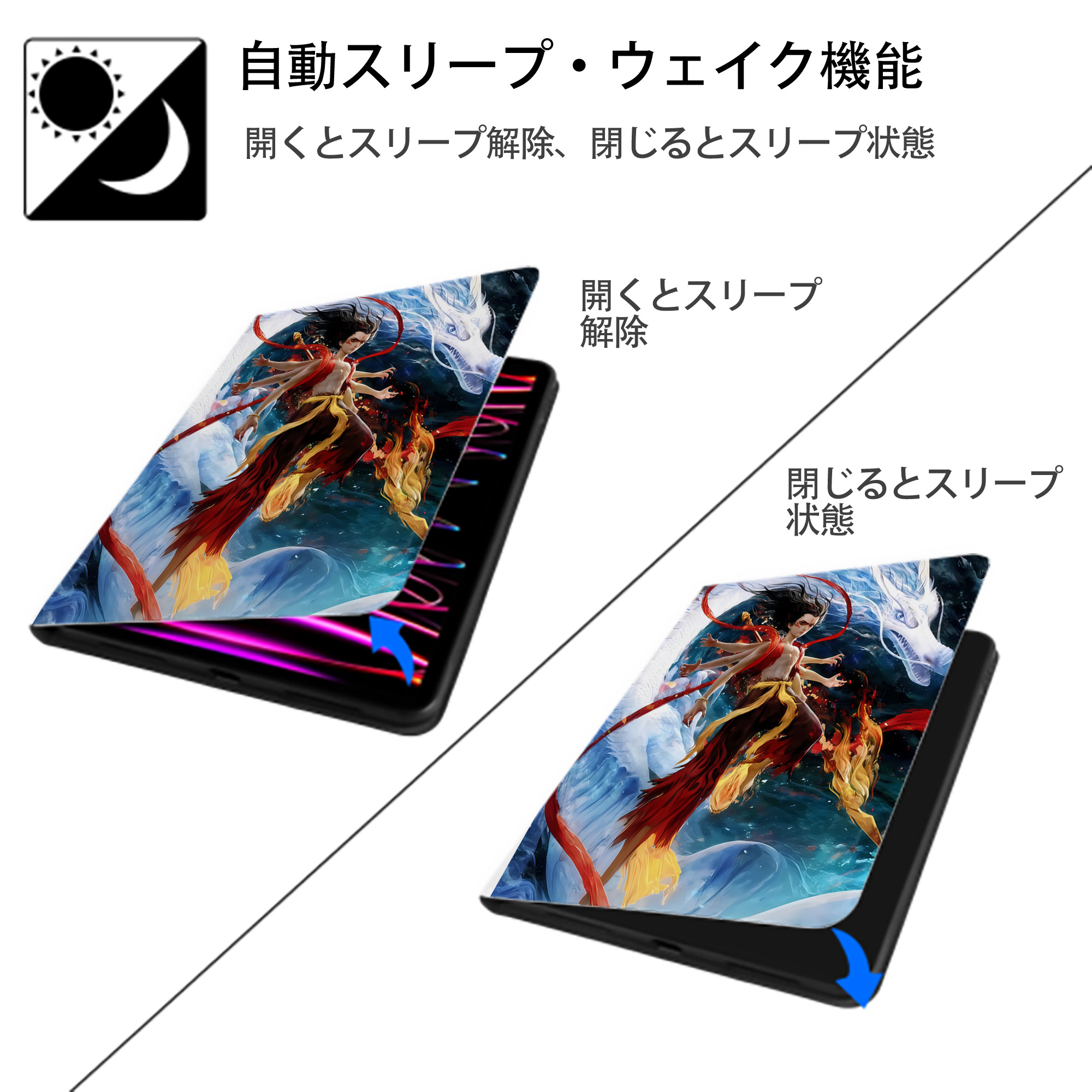Ne Zha 2 ナタ 魔童の大暴れ IPad ケース ペン収納付き 三つ折りスタンド PUレザー×シリコン 対応機種9.5/10.5/10.9インチ