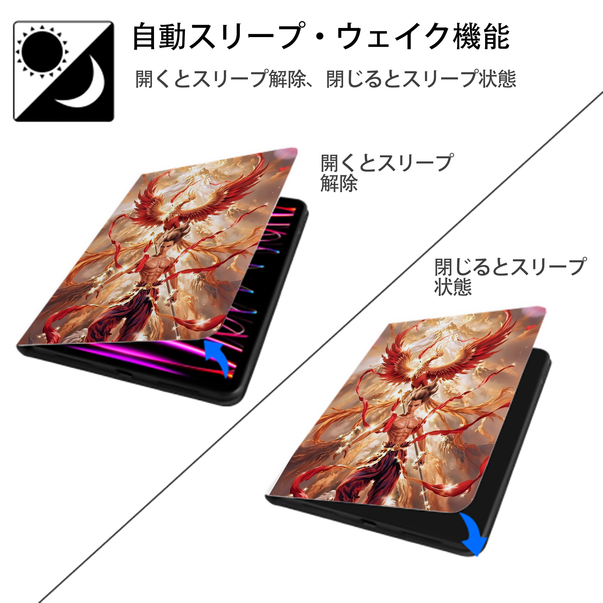 Ne Zha 2 ナタ 魔童の大暴れ IPad ケース ペン収納付き 三つ折りスタンド PUレザー×シリコン 対応機種9.5/10.5/10.9インチ