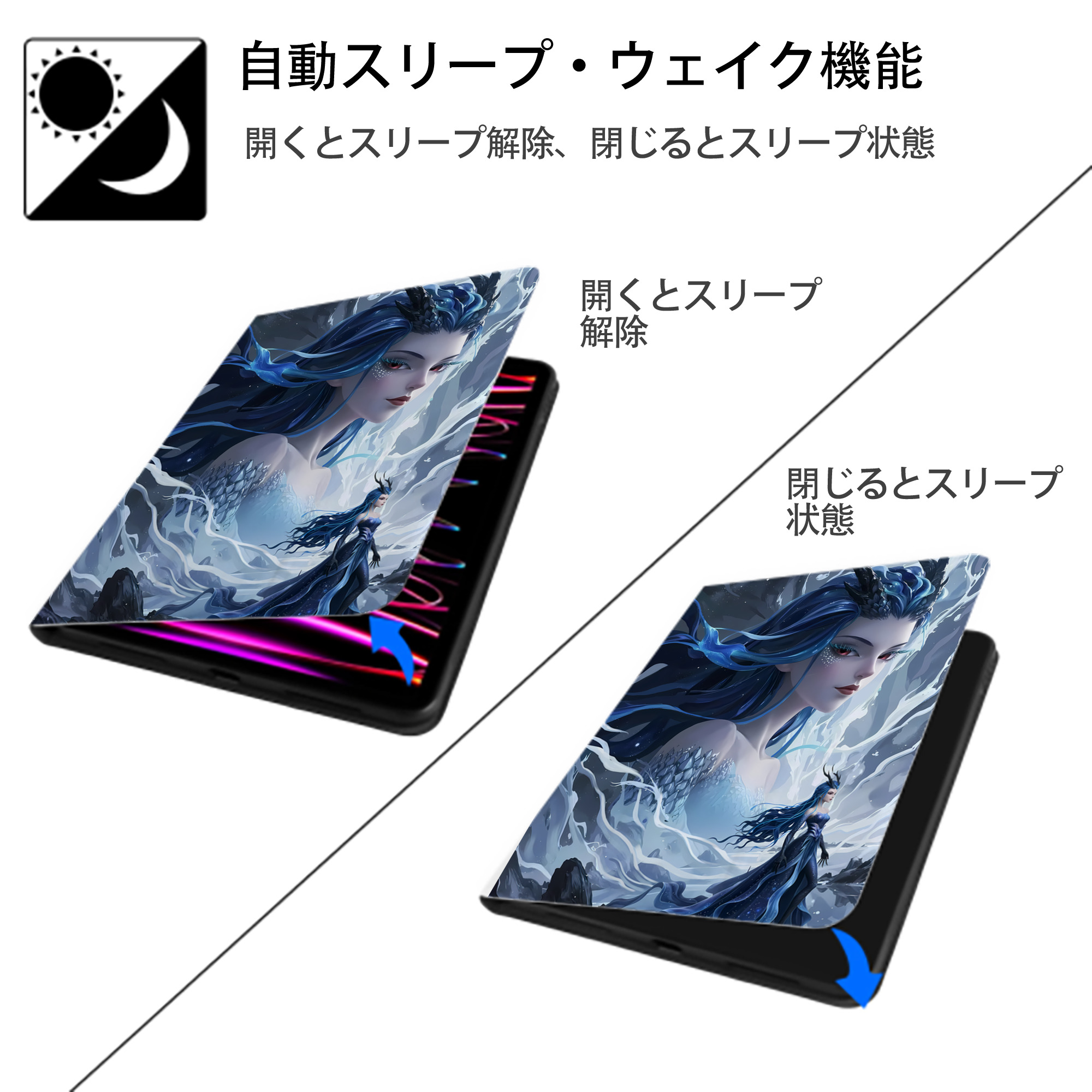 Ne Zha 2 ナタ 魔童の大暴れ IPad ケース ペン収納付き 三つ折りスタンド PUレザー×シリコン 対応機種9.5/10.5/10.9インチ