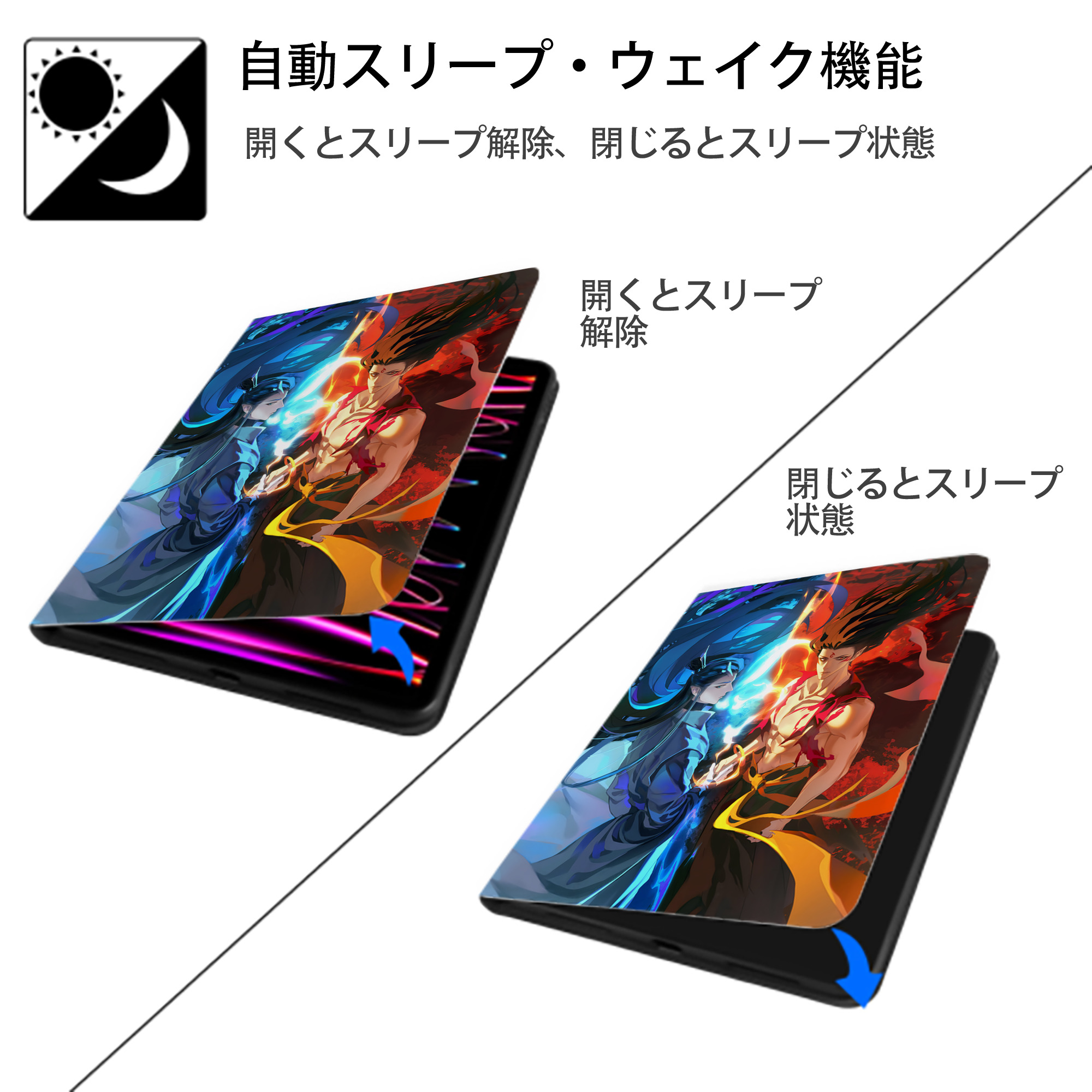 Ne Zha 2 ナタ 魔童の大暴れ IPad ケース ペン収納付き 三つ折りスタンド PUレザー×シリコン 対応機種9.5/10.5/10.9インチ
