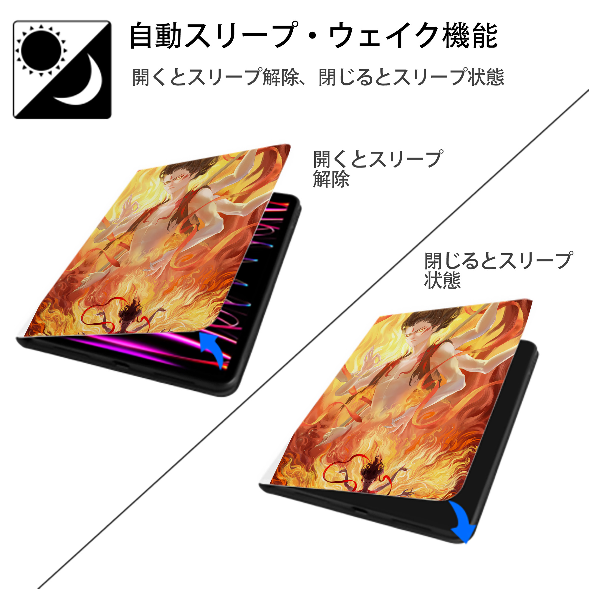 Ne Zha 2 ナタ 魔童の大暴れ IPad ケース ペン収納付き 三つ折りスタンド PUレザー×シリコン 対応機種9.5/10.5/10.9インチ