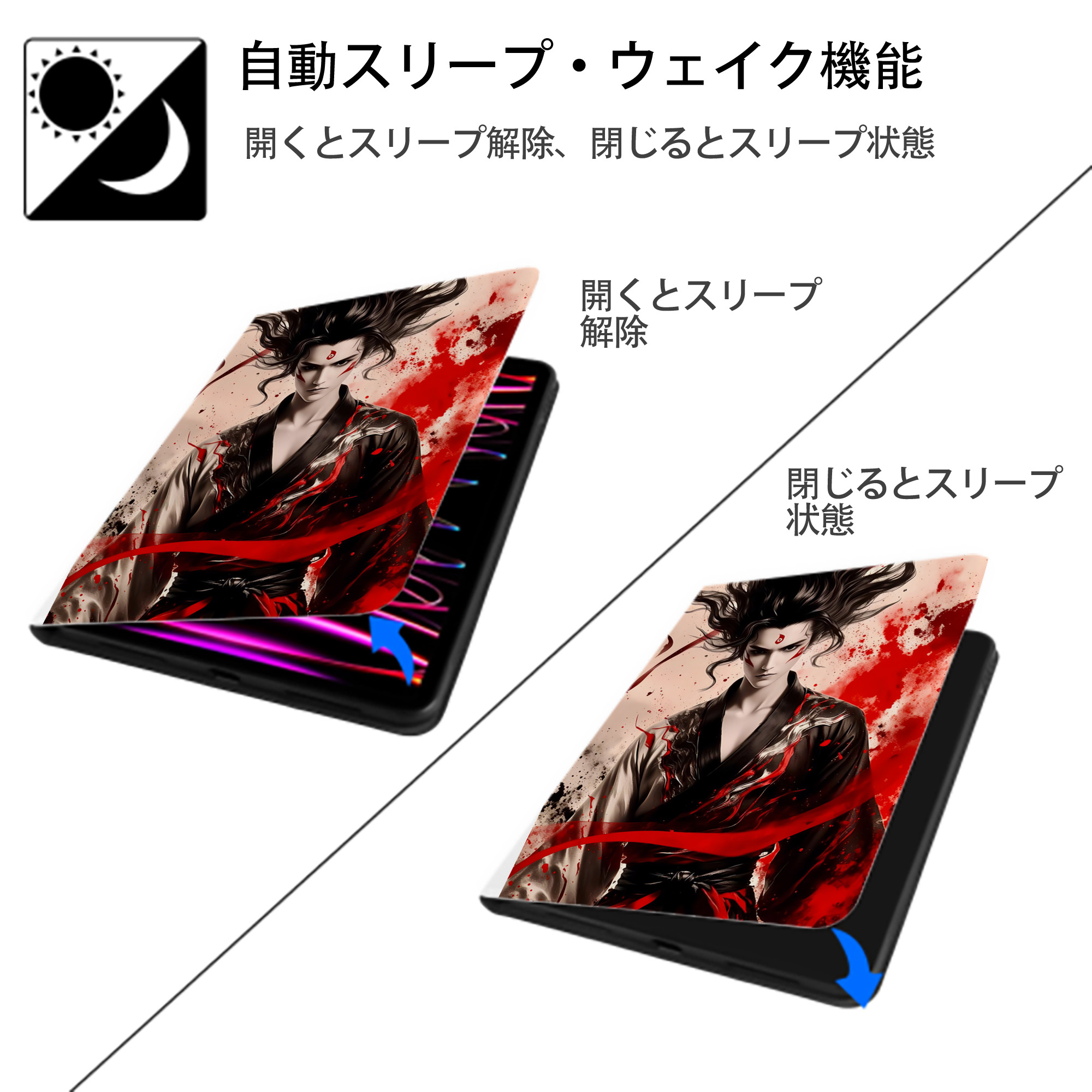 Ne Zha 2 ナタ 魔童の大暴れ IPad ケース ペン収納付き 三つ折りスタンド PUレザー×シリコン 対応機種9.5/10.5/10.9インチ