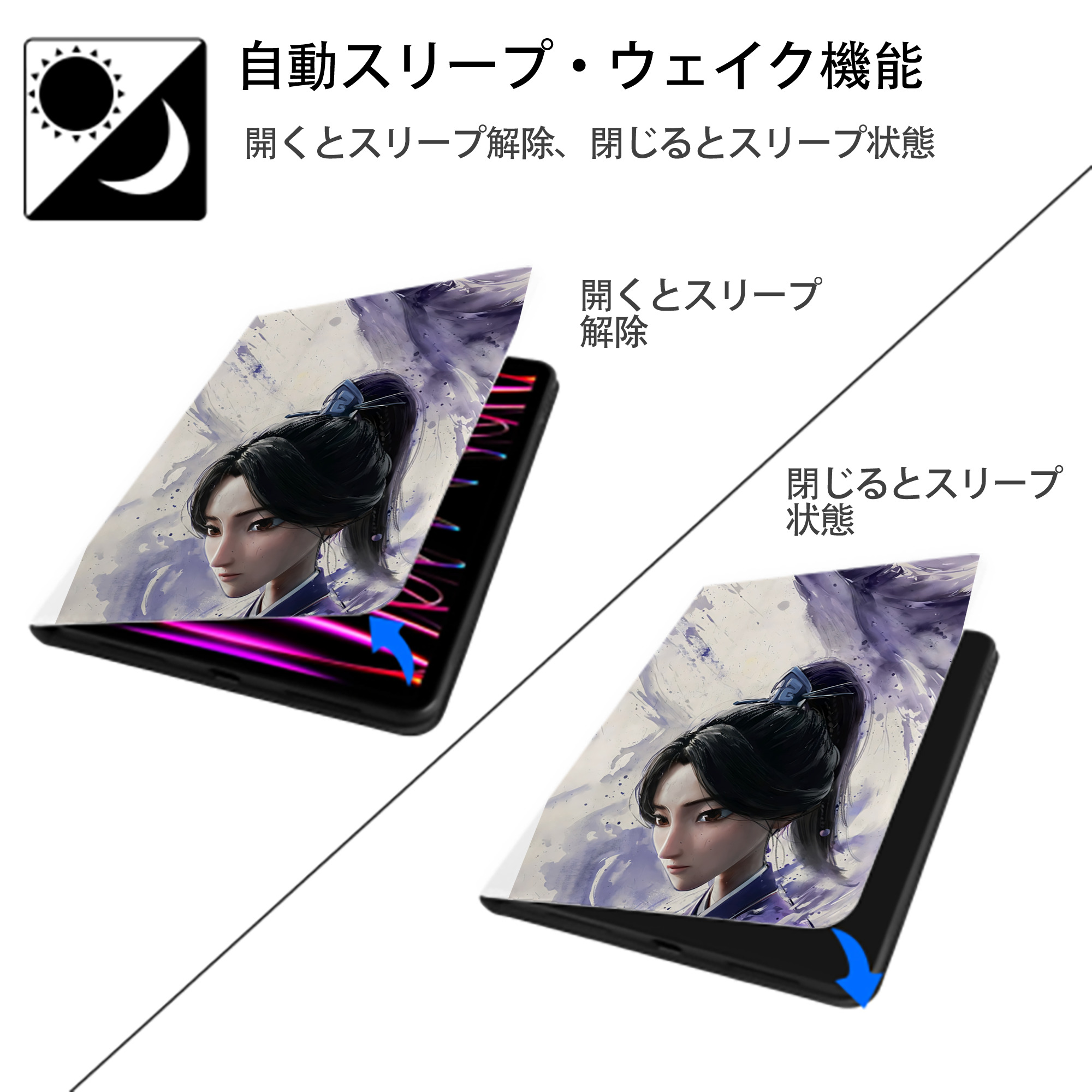 Ne Zha 2 ナタ 魔童の大暴れ IPad ケース ペン収納付き 三つ折りスタンド PUレザー×シリコン 対応機種9.5/10.5/10.9インチ