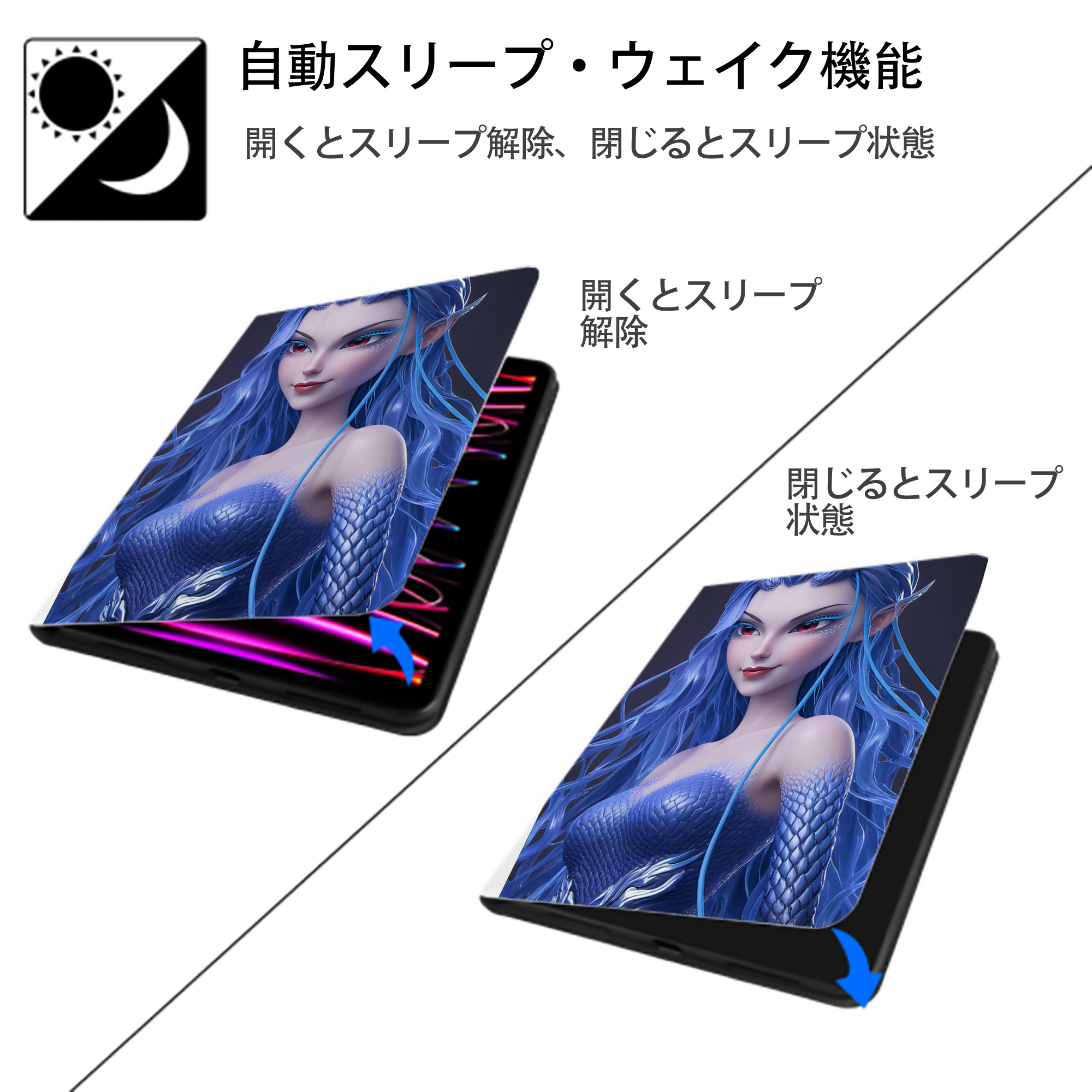 Ne Zha 2 ナタ 魔童の大暴れ IPad ケース ペン収納付き 三つ折りスタンド PUレザー×シリコン 対応機種9.5/10.5/10.9インチ