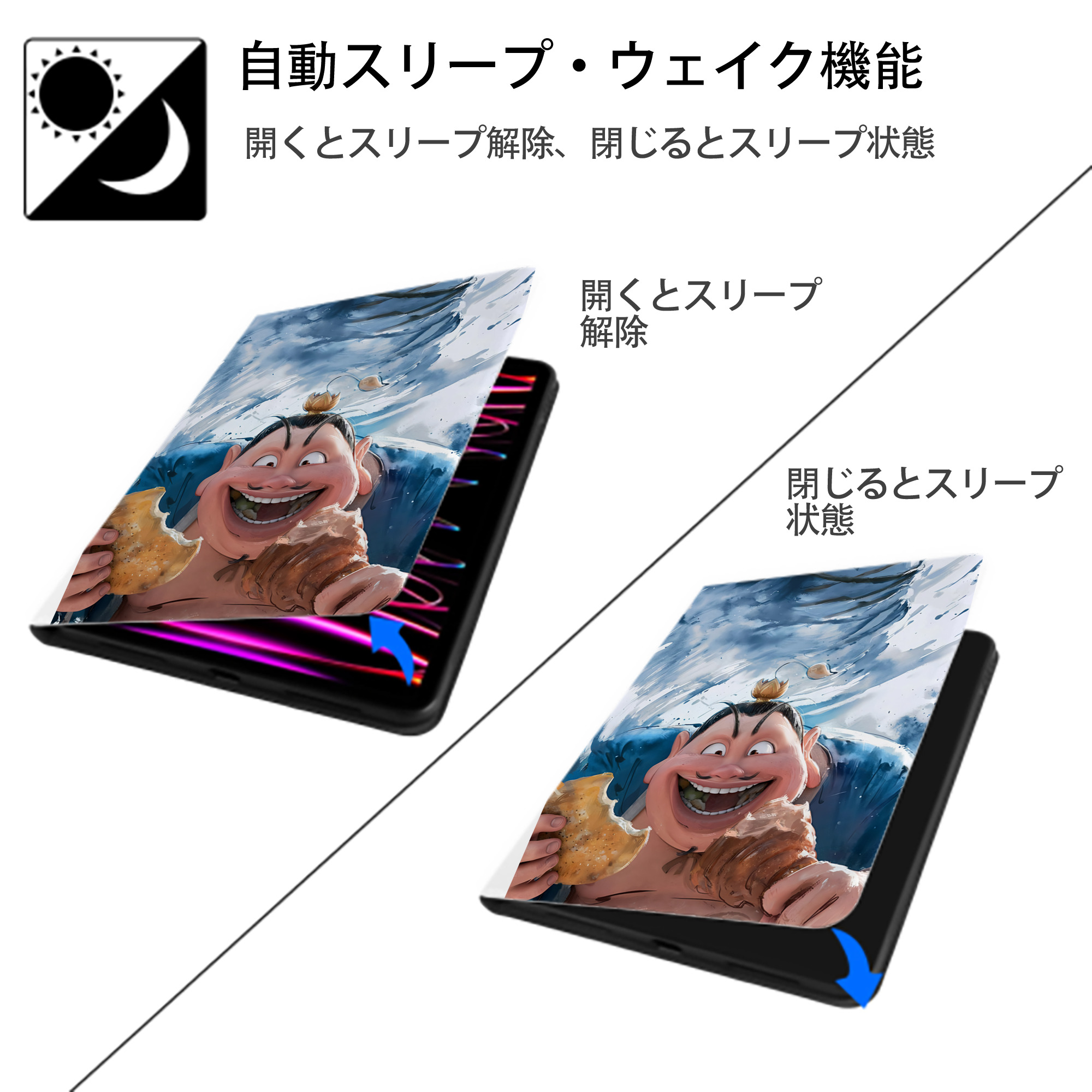 Ne Zha 2 ナタ 魔童の大暴れ IPad ケース ペン収納付き 三つ折りスタンド PUレザー×シリコン 対応機種9.5/10.5/10.9インチ