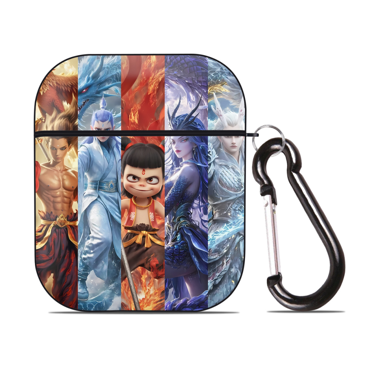 （画像用） Ne Zha 2 ナタ 魔童の大暴れ AirPods 第2世代保護ケース ハードシェル ブラック 耐衝撃・防指紋・カラビナ付き