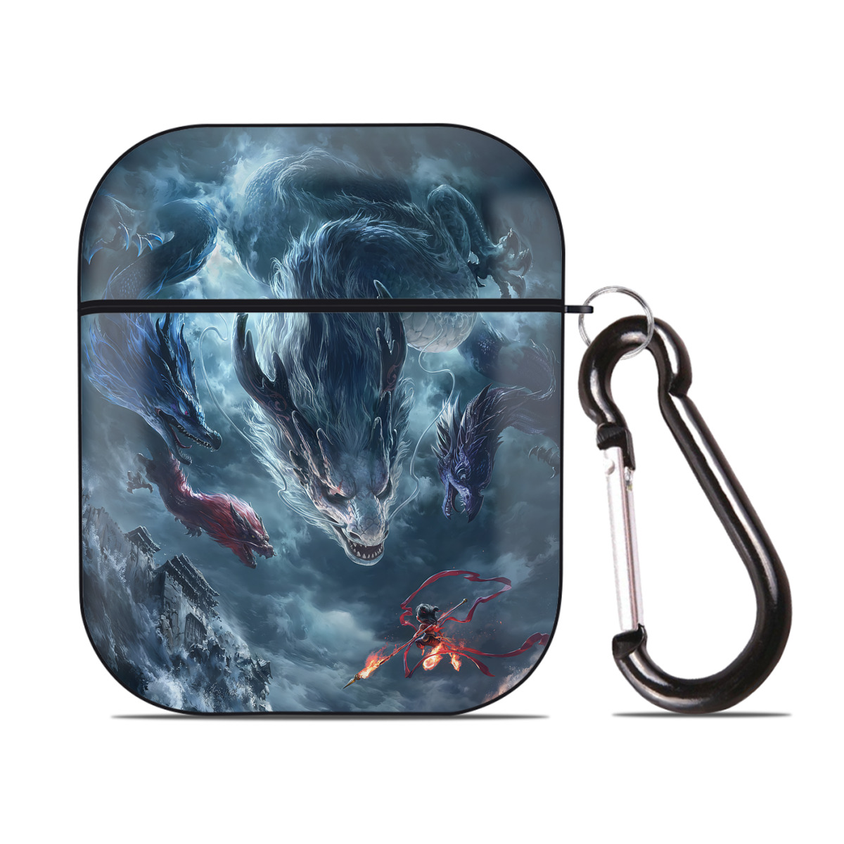 （画像用） Ne Zha 2 ナタ 魔童の大暴れ AirPods 第2世代保護ケース ハードシェル ブラック 耐衝撃・防指紋・カラビナ付き