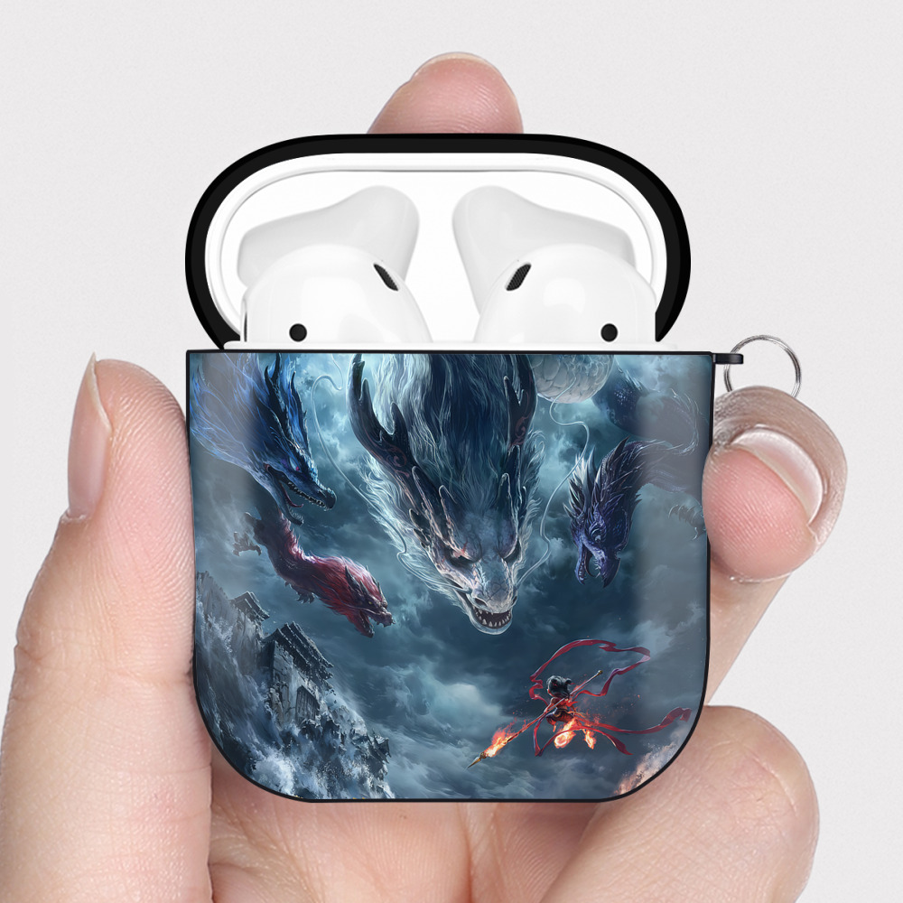 （画像用） Ne Zha 2 ナタ 魔童の大暴れ AirPods 第2世代保護ケース ハードシェル ブラック 耐衝撃・防指紋・カラビナ付き