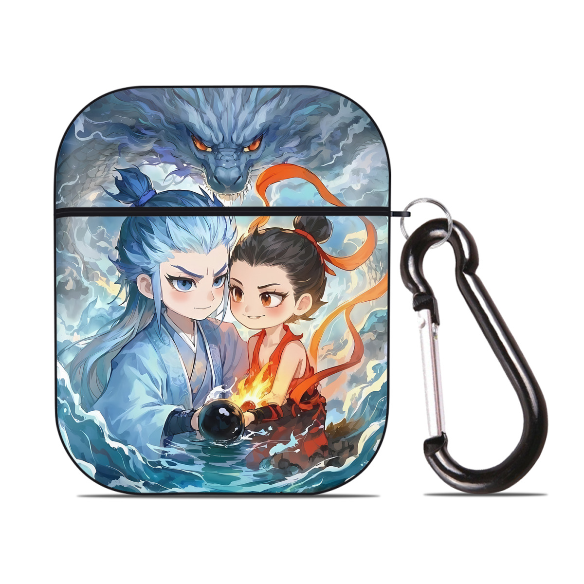 （画像用） Ne Zha 2 ナタ 魔童の大暴れ AirPods 第2世代保護ケース ハードシェル ブラック 耐衝撃・防指紋・カラビナ付き