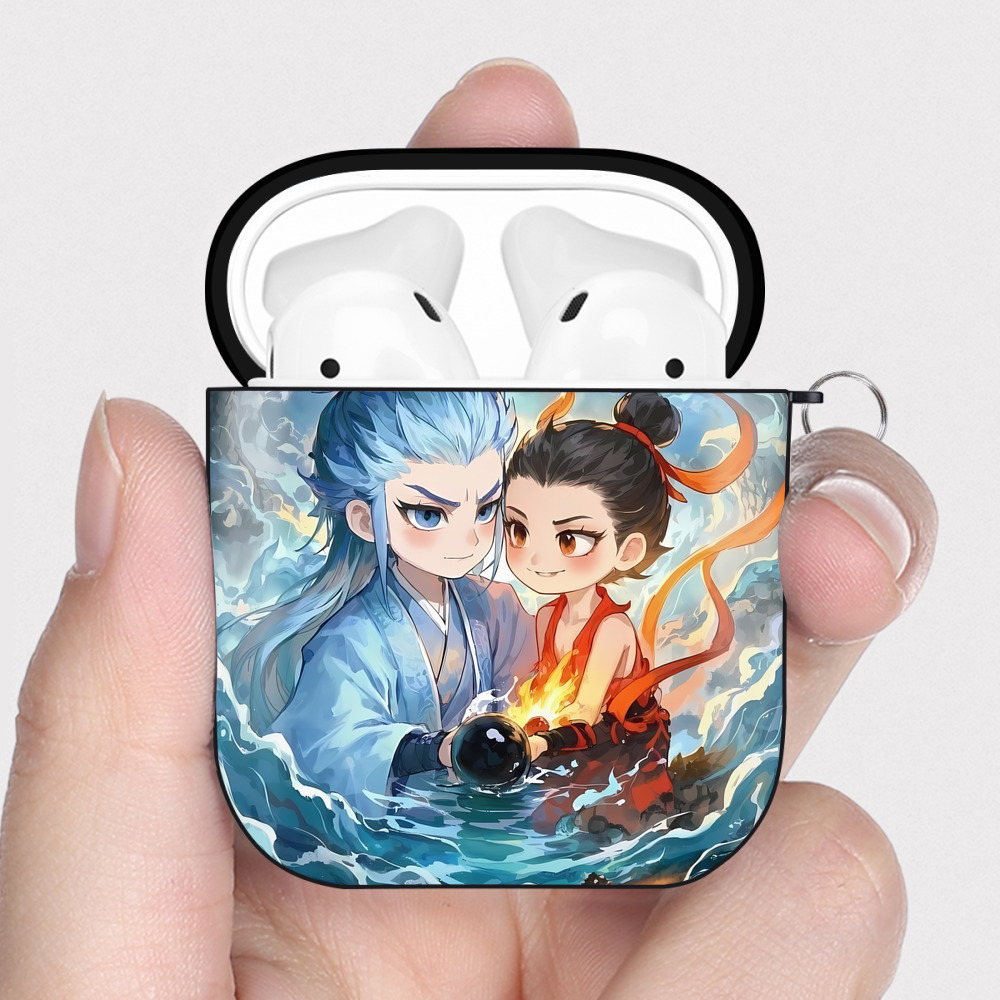 （画像用） Ne Zha 2 ナタ 魔童の大暴れ AirPods 第2世代保護ケース ハードシェル ブラック 耐衝撃・防指紋・カラビナ付き