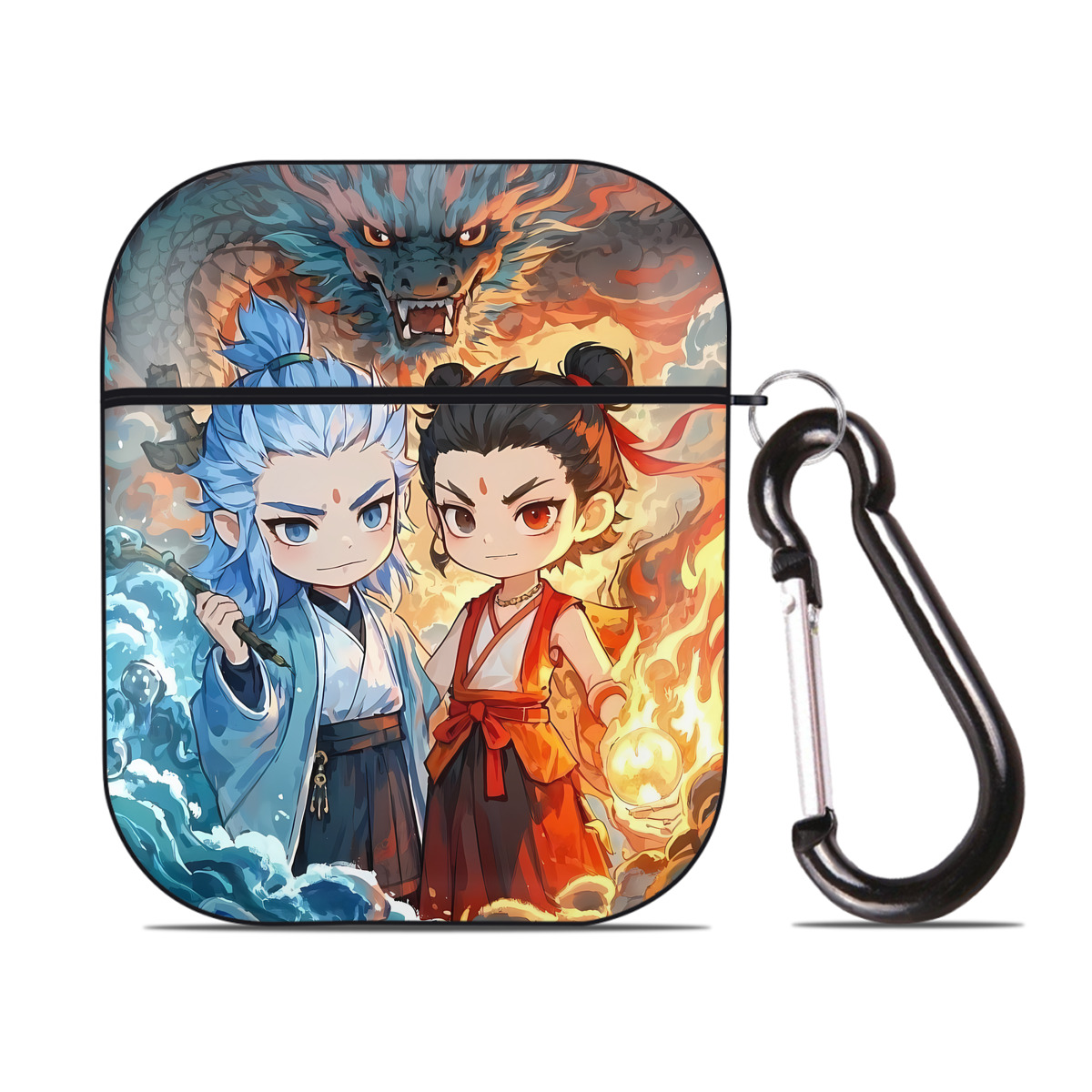 （画像用） Ne Zha 2 ナタ 魔童の大暴れ AirPods 第2世代保護ケース ハードシェル ブラック 耐衝撃・防指紋・カラビナ付き