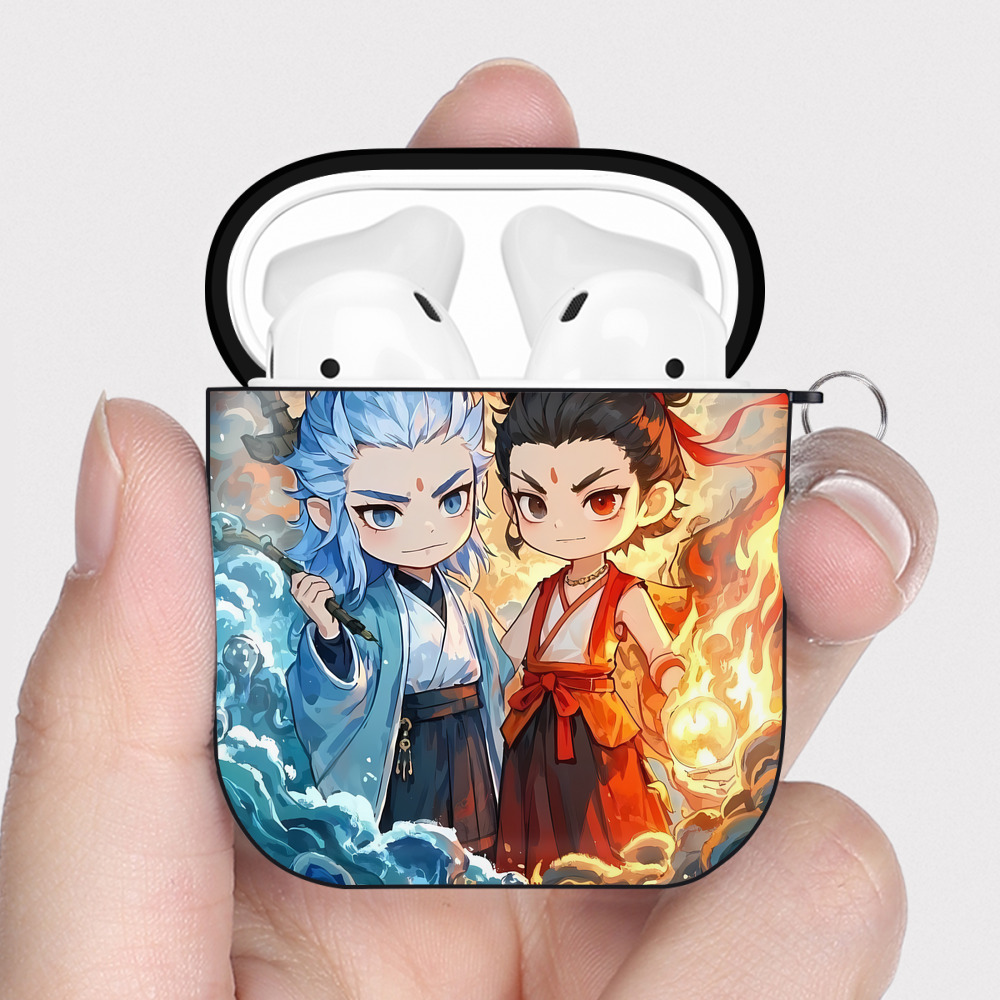（画像用） Ne Zha 2 ナタ 魔童の大暴れ AirPods 第2世代保護ケース ハードシェル ブラック 耐衝撃・防指紋・カラビナ付き