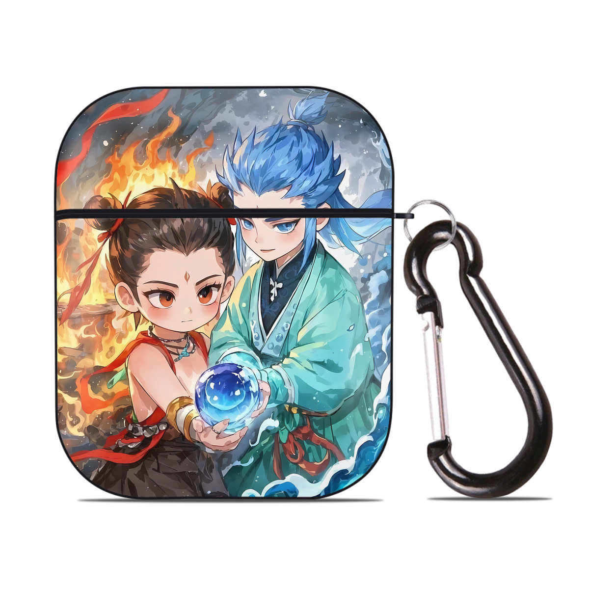 （画像用） Ne Zha 2 ナタ 魔童の大暴れ AirPods 第2世代保護ケース ハードシェル ブラック 耐衝撃・防指紋・カラビナ付き