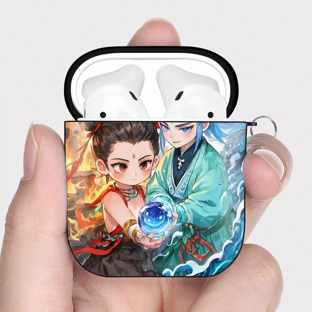 （画像用） Ne Zha 2 ナタ 魔童の大暴れ AirPods 第2世代保護ケース ハードシェル ブラック 耐衝撃・防指紋・カラビナ付き