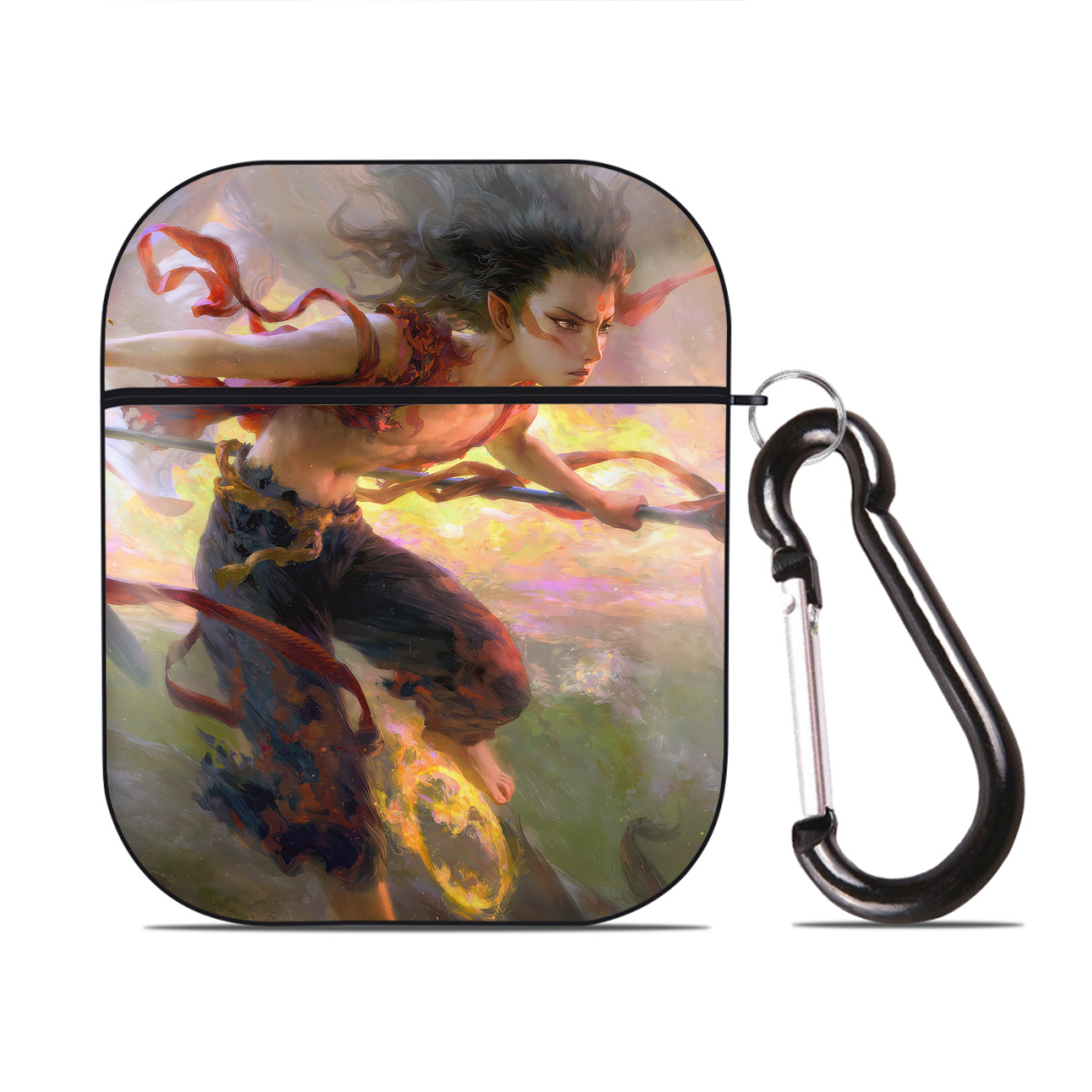 （画像用） Ne Zha 2 ナタ 魔童の大暴れ AirPods 第2世代保護ケース ハードシェル ブラック 耐衝撃・防指紋・カラビナ付き