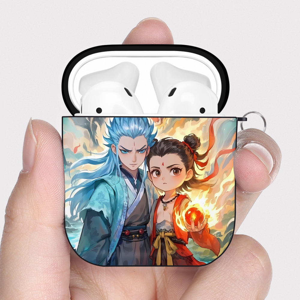 （画像用） Ne Zha 2 ナタ 魔童の大暴れ AirPods 第2世代保護ケース ハードシェル ブラック 耐衝撃・防指紋・カラビナ付き