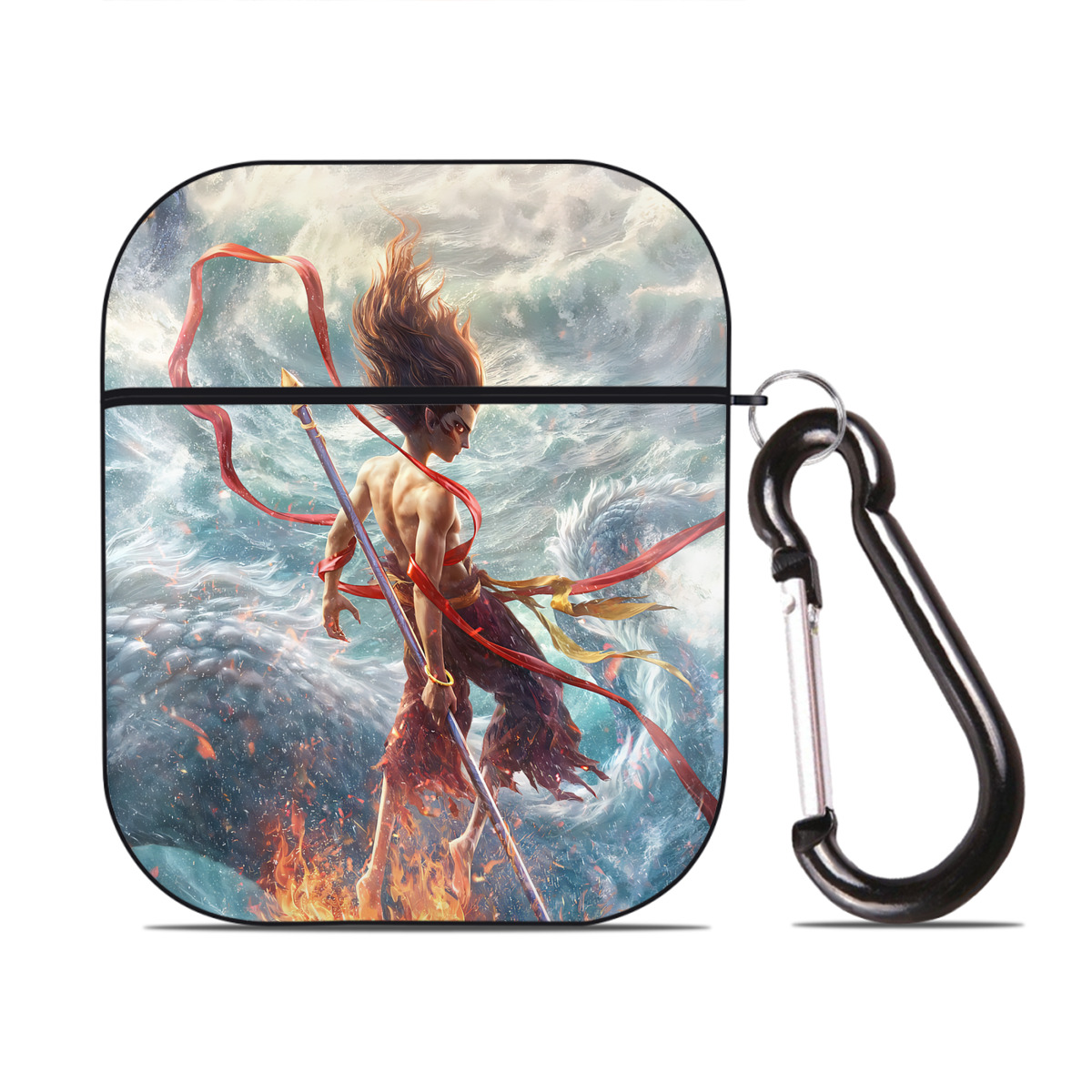 （画像用） Ne Zha 2 ナタ 魔童の大暴れ AirPods 第2世代保護ケース ハードシェル ブラック 耐衝撃・防指紋・カラビナ付き