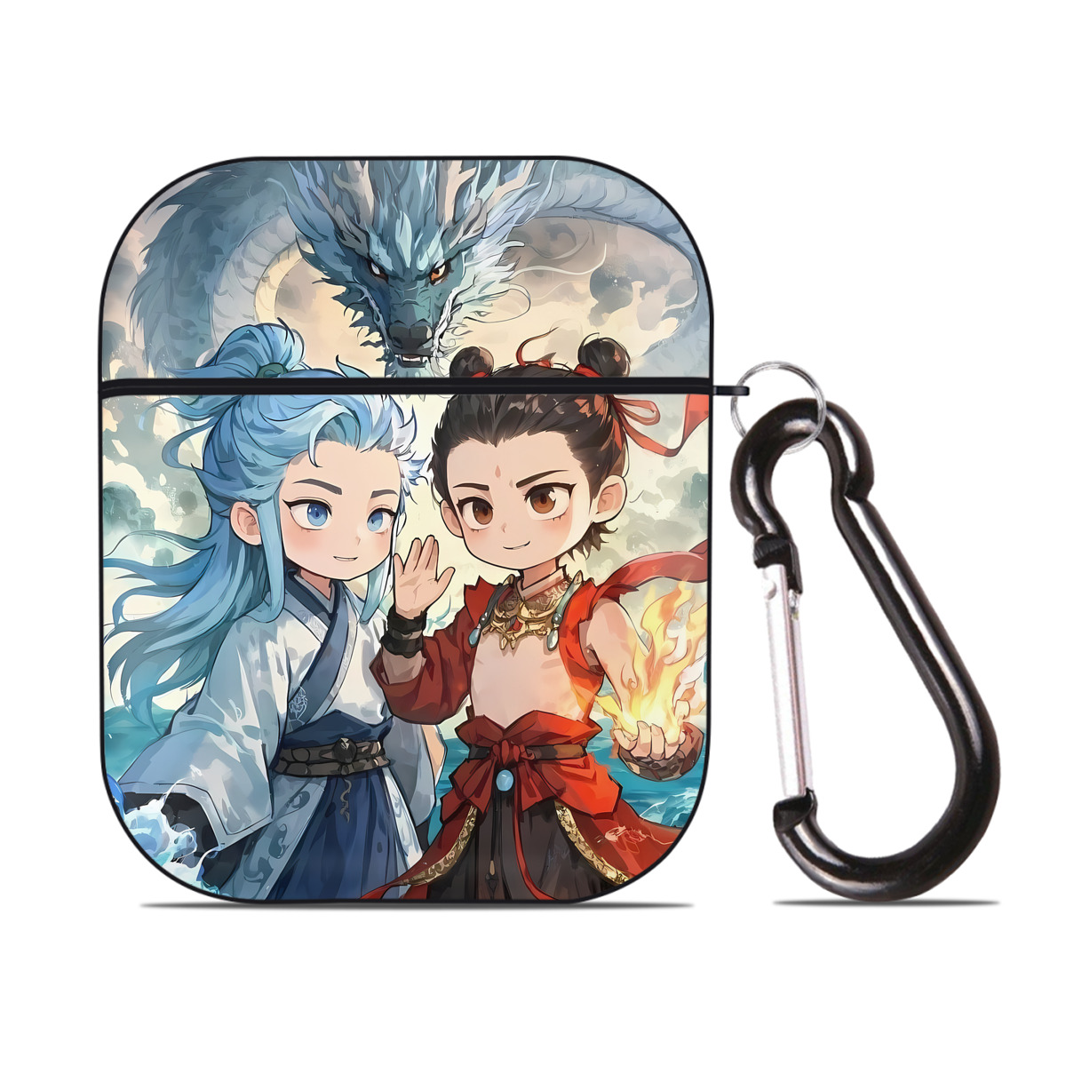 （画像用） Ne Zha 2 ナタ 魔童の大暴れ AirPods 第2世代保護ケース ハードシェル ブラック 耐衝撃・防指紋・カラビナ付き