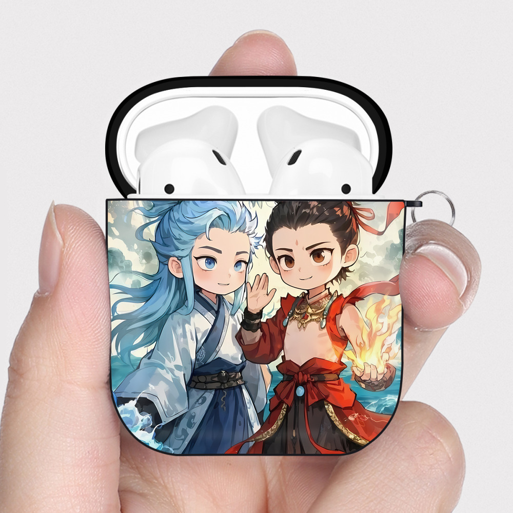 （画像用） Ne Zha 2 ナタ 魔童の大暴れ AirPods 第2世代保護ケース ハードシェル ブラック 耐衝撃・防指紋・カラビナ付き