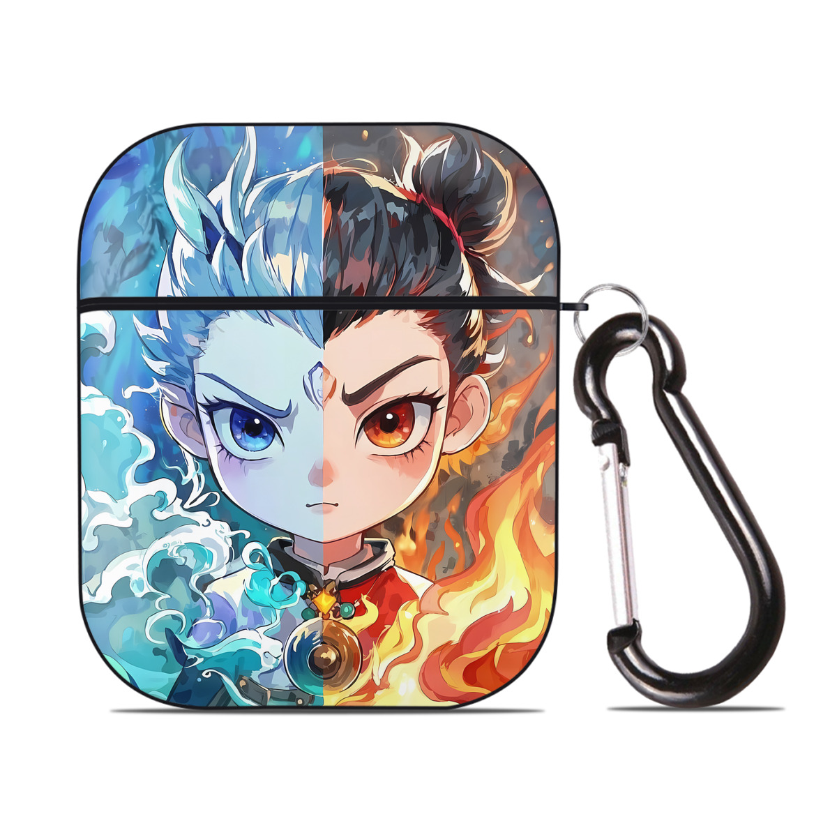 （画像用） Ne Zha 2 ナタ 魔童の大暴れ AirPods 第2世代保護ケース ハードシェル ブラック 耐衝撃・防指紋・カラビナ付き