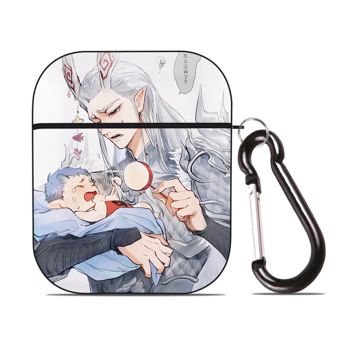（画像用） Ne Zha 2 ナタ 魔童の大暴れ AirPods 第2世代保護ケース ハードシェル ブラック 耐衝撃・防指紋・カラビナ付き
