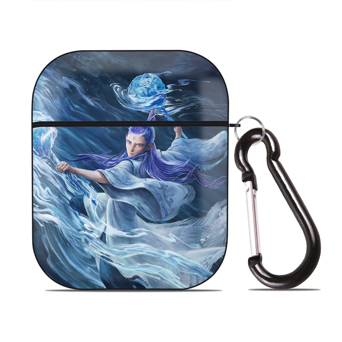 （画像用） Ne Zha 2 ナタ 魔童の大暴れ AirPods 第2世代保護ケース ハードシェル ブラック 耐衝撃・防指紋・カラビナ付き