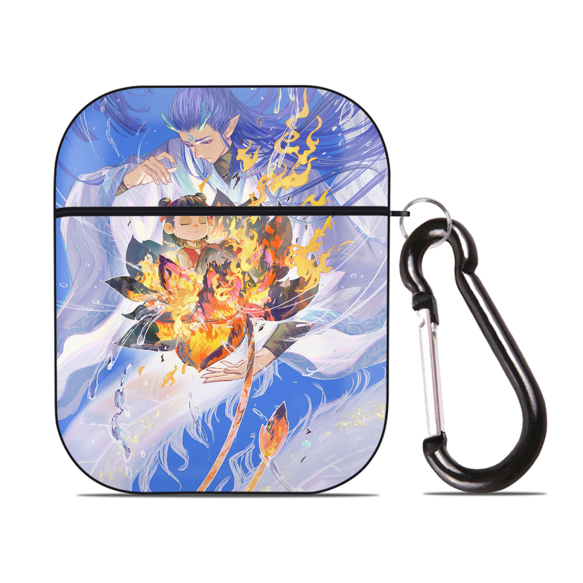 （画像用） Ne Zha 2 ナタ 魔童の大暴れ AirPods 第2世代保護ケース ハードシェル ブラック 耐衝撃・防指紋・カラビナ付き