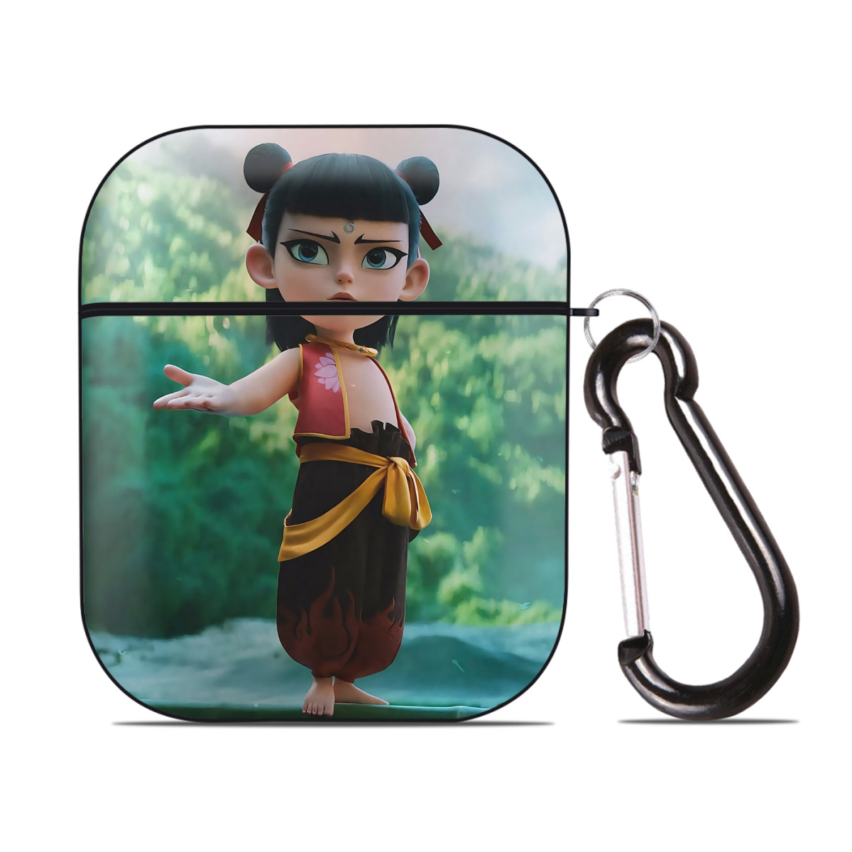 （画像用） Ne Zha 2 ナタ 魔童の大暴れ AirPods 第2世代保護ケース ハードシェル ブラック 耐衝撃・防指紋・カラビナ付き