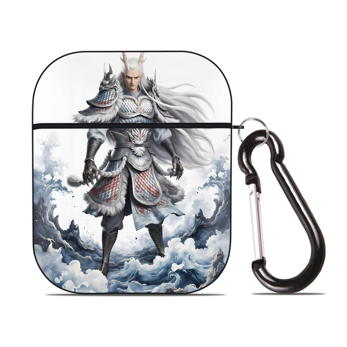 （画像用） Ne Zha 2 ナタ 魔童の大暴れ AirPods 第2世代保護ケース ハードシェル ブラック 耐衝撃・防指紋・カラビナ付き