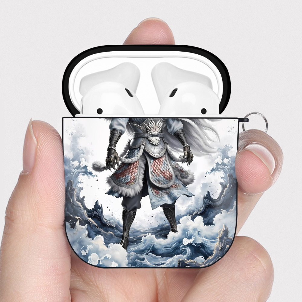 （画像用） Ne Zha 2 ナタ 魔童の大暴れ AirPods 第2世代保護ケース ハードシェル ブラック 耐衝撃・防指紋・カラビナ付き