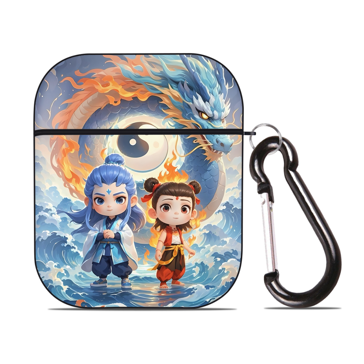 （画像用） Ne Zha 2 ナタ 魔童の大暴れ AirPods 第2世代保護ケース ハードシェル ブラック 耐衝撃・防指紋・カラビナ付き