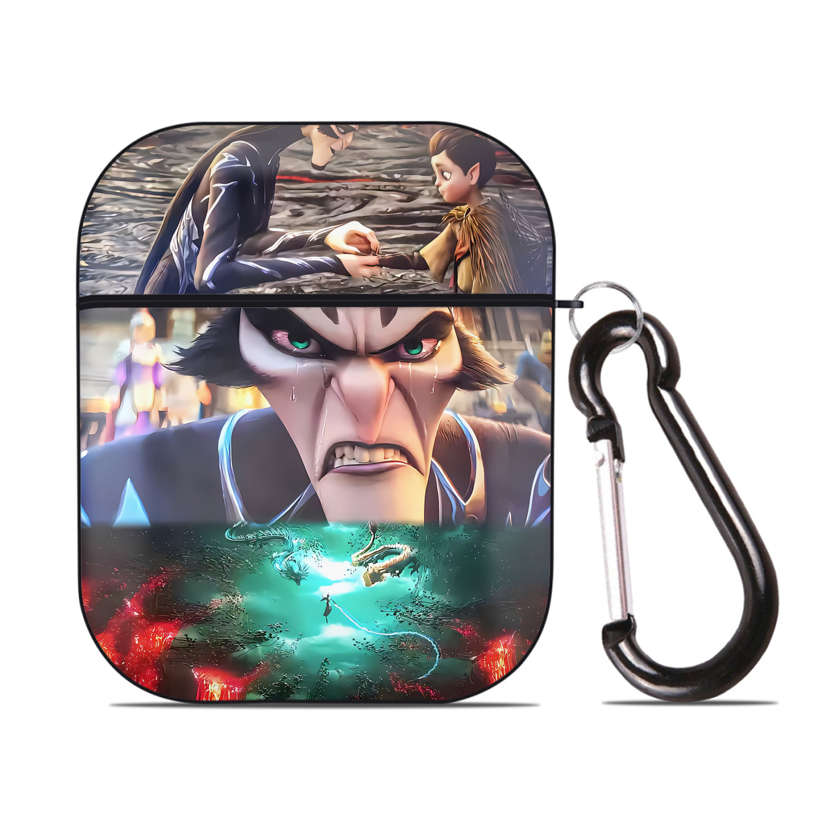 （画像用） Ne Zha 2 ナタ 魔童の大暴れ AirPods 第2世代保護ケース ハードシェル ブラック 耐衝撃・防指紋・カラビナ付き
