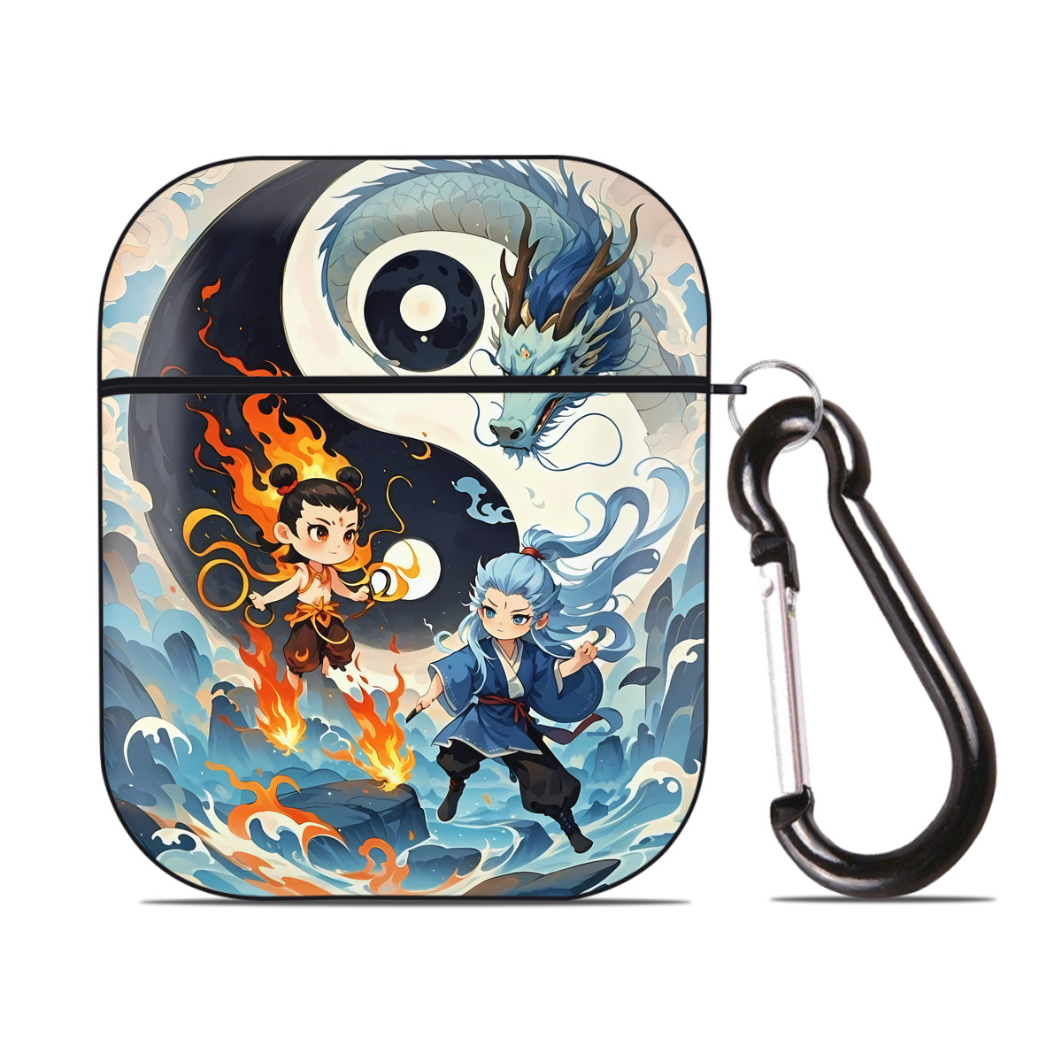 （画像用） Ne Zha 2 ナタ 魔童の大暴れ AirPods 第2世代保護ケース ハードシェル ブラック 耐衝撃・防指紋・カラビナ付き