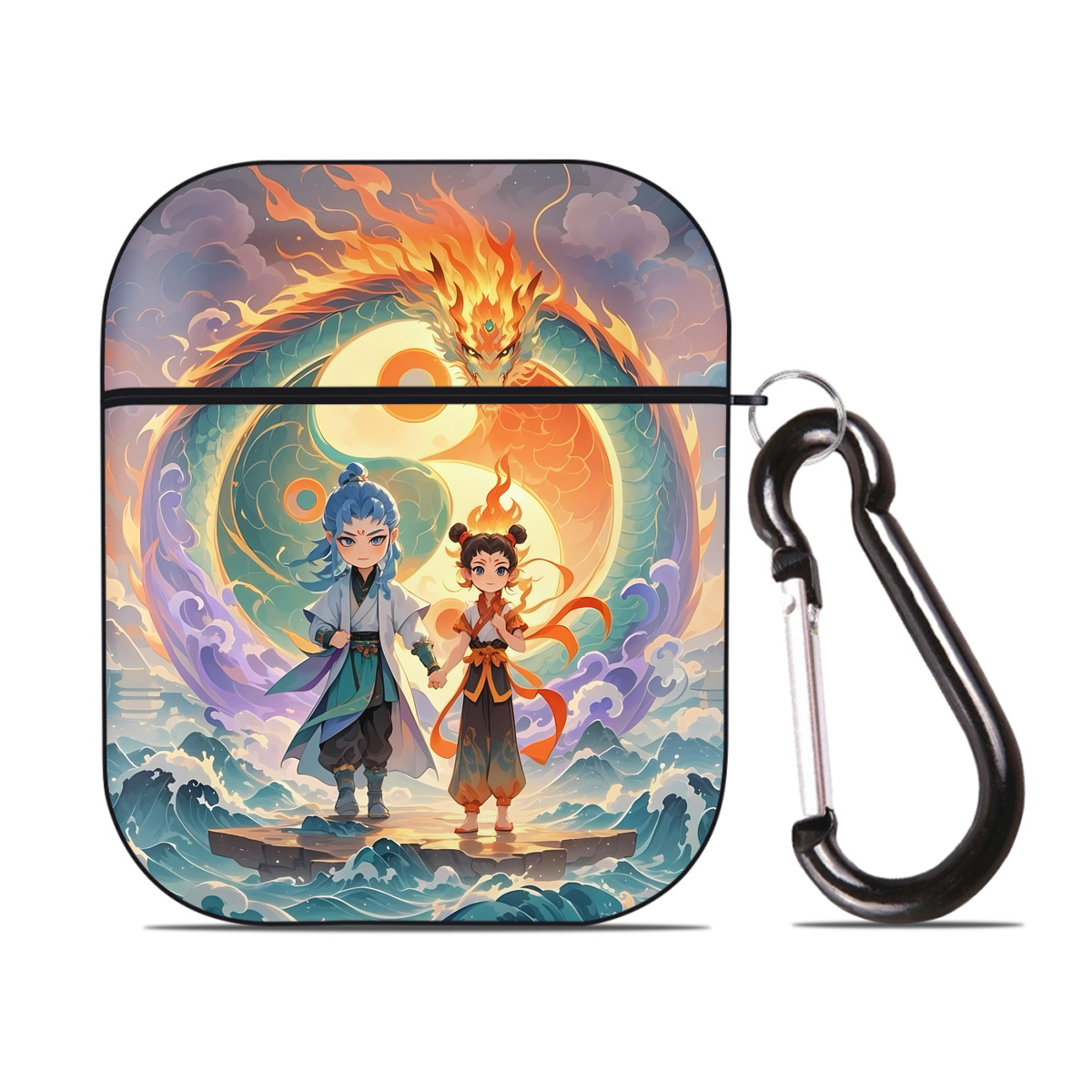 （画像用） Ne Zha 2 ナタ 魔童の大暴れ AirPods 第2世代保護ケース ハードシェル ブラック 耐衝撃・防指紋・カラビナ付き