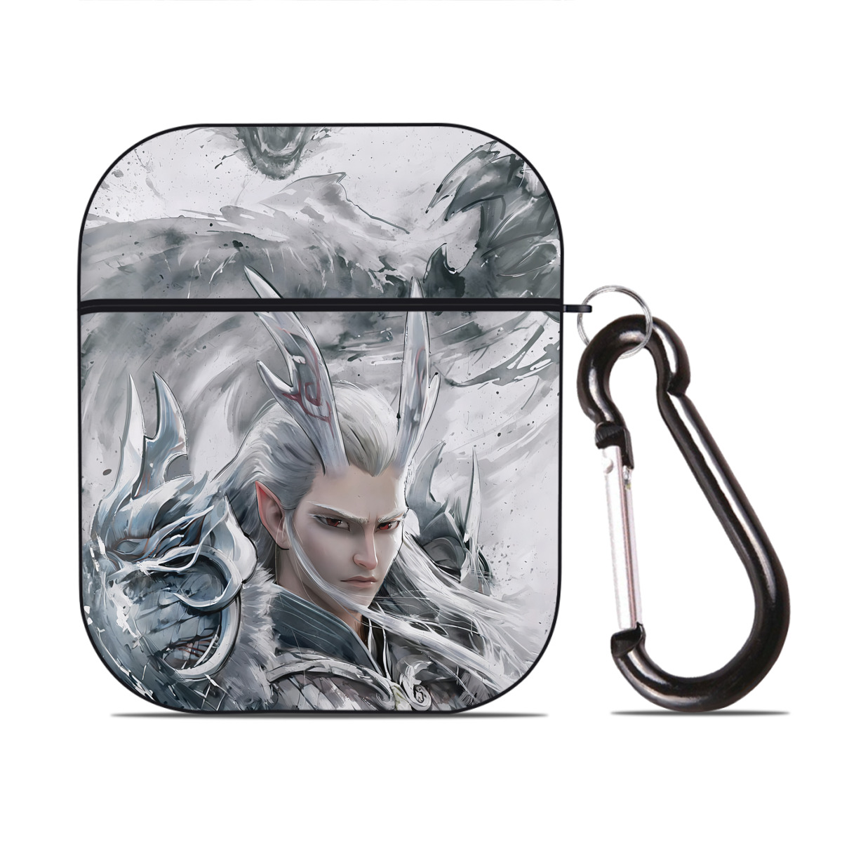 （画像用） Ne Zha 2 ナタ 魔童の大暴れ AirPods 第2世代保護ケース ハードシェル ブラック 耐衝撃・防指紋・カラビナ付き