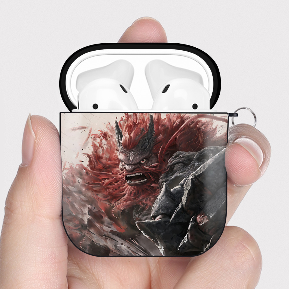 （画像用） Ne Zha 2 ナタ 魔童の大暴れ AirPods 第2世代保護ケース ハードシェル ブラック 耐衝撃・防指紋・カラビナ付き