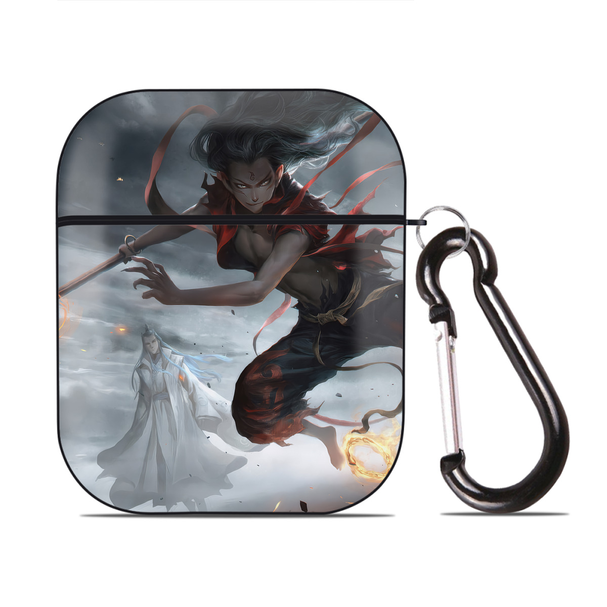 （画像用） Ne Zha 2 ナタ 魔童の大暴れ AirPods 第2世代保護ケース ハードシェル ブラック 耐衝撃・防指紋・カラビナ付き