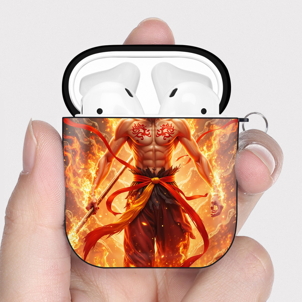 （画像用） Ne Zha 2 ナタ 魔童の大暴れ AirPods 第2世代保護ケース ハードシェル ブラック 耐衝撃・防指紋・カラビナ付き