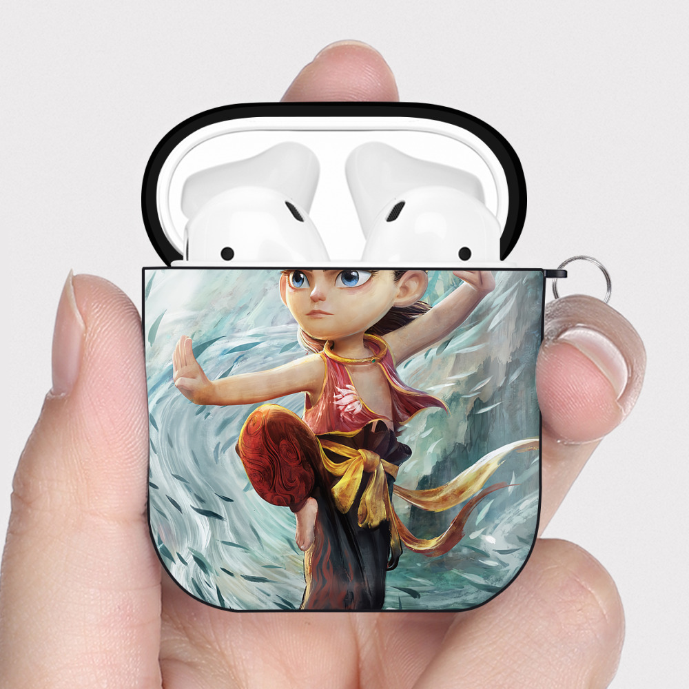 （画像用） Ne Zha 2 ナタ 魔童の大暴れ AirPods 第2世代保護ケース ハードシェル ブラック 耐衝撃・防指紋・カラビナ付き