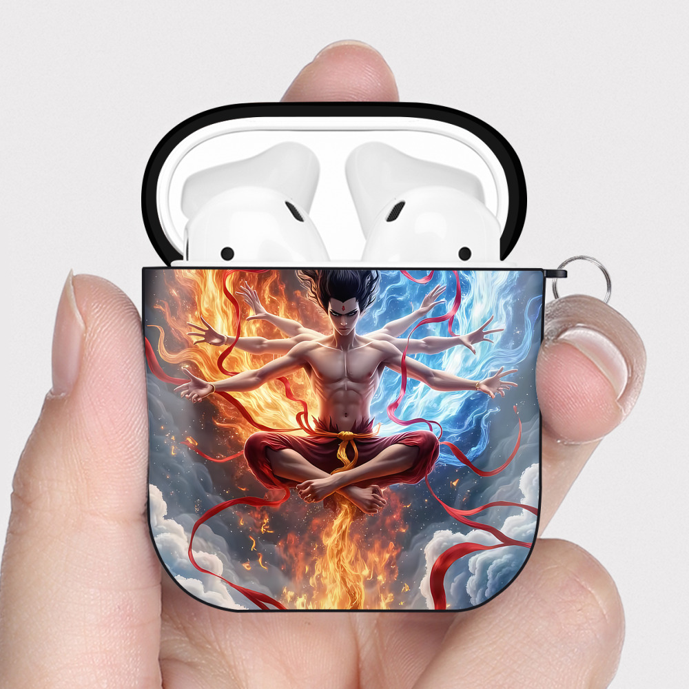 （画像用） Ne Zha 2 ナタ 魔童の大暴れ AirPods 第2世代保護ケース ハードシェル ブラック 耐衝撃・防指紋・カラビナ付き