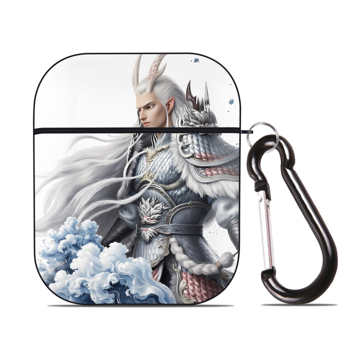 （画像用） Ne Zha 2 ナタ 魔童の大暴れ AirPods 第2世代保護ケース ハードシェル ブラック 耐衝撃・防指紋・カラビナ付き
