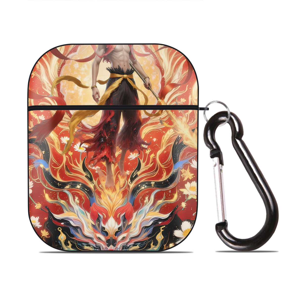 （画像用） Ne Zha 2 ナタ 魔童の大暴れ AirPods 第2世代保護ケース ハードシェル ブラック 耐衝撃・防指紋・カラビナ付き