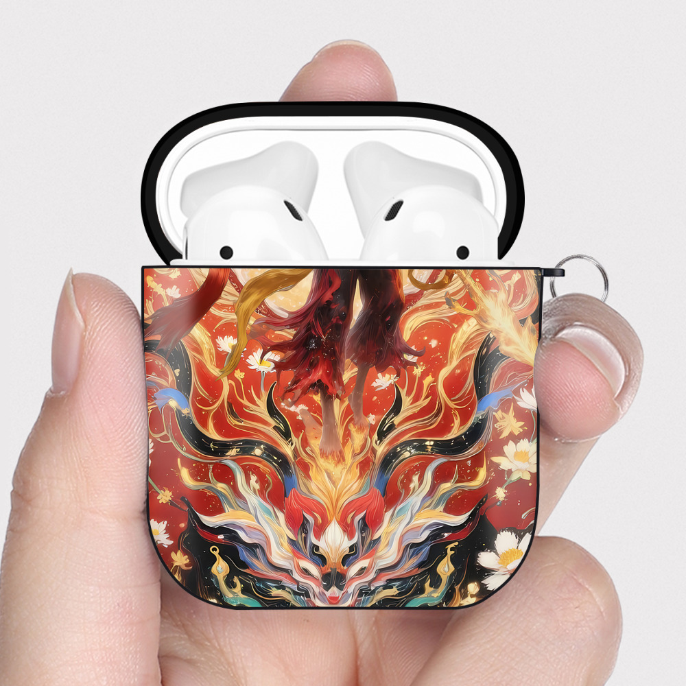 （画像用） Ne Zha 2 ナタ 魔童の大暴れ AirPods 第2世代保護ケース ハードシェル ブラック 耐衝撃・防指紋・カラビナ付き