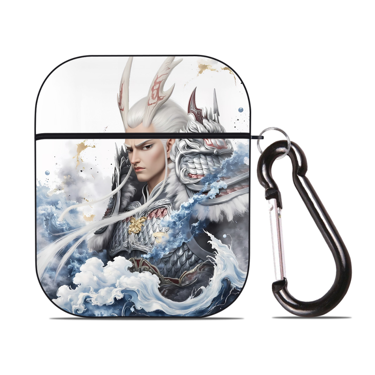 （画像用） Ne Zha 2 ナタ 魔童の大暴れ AirPods 第2世代保護ケース ハードシェル ブラック 耐衝撃・防指紋・カラビナ付き