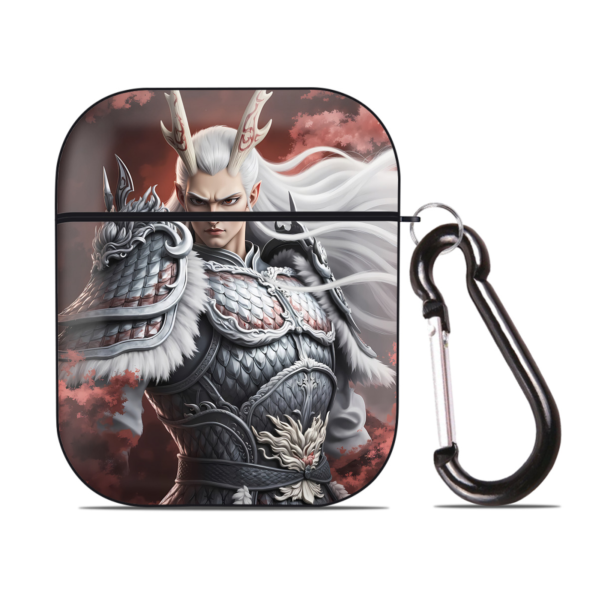 （画像用） Ne Zha 2 ナタ 魔童の大暴れ AirPods 第2世代保護ケース ハードシェル ブラック 耐衝撃・防指紋・カラビナ付き