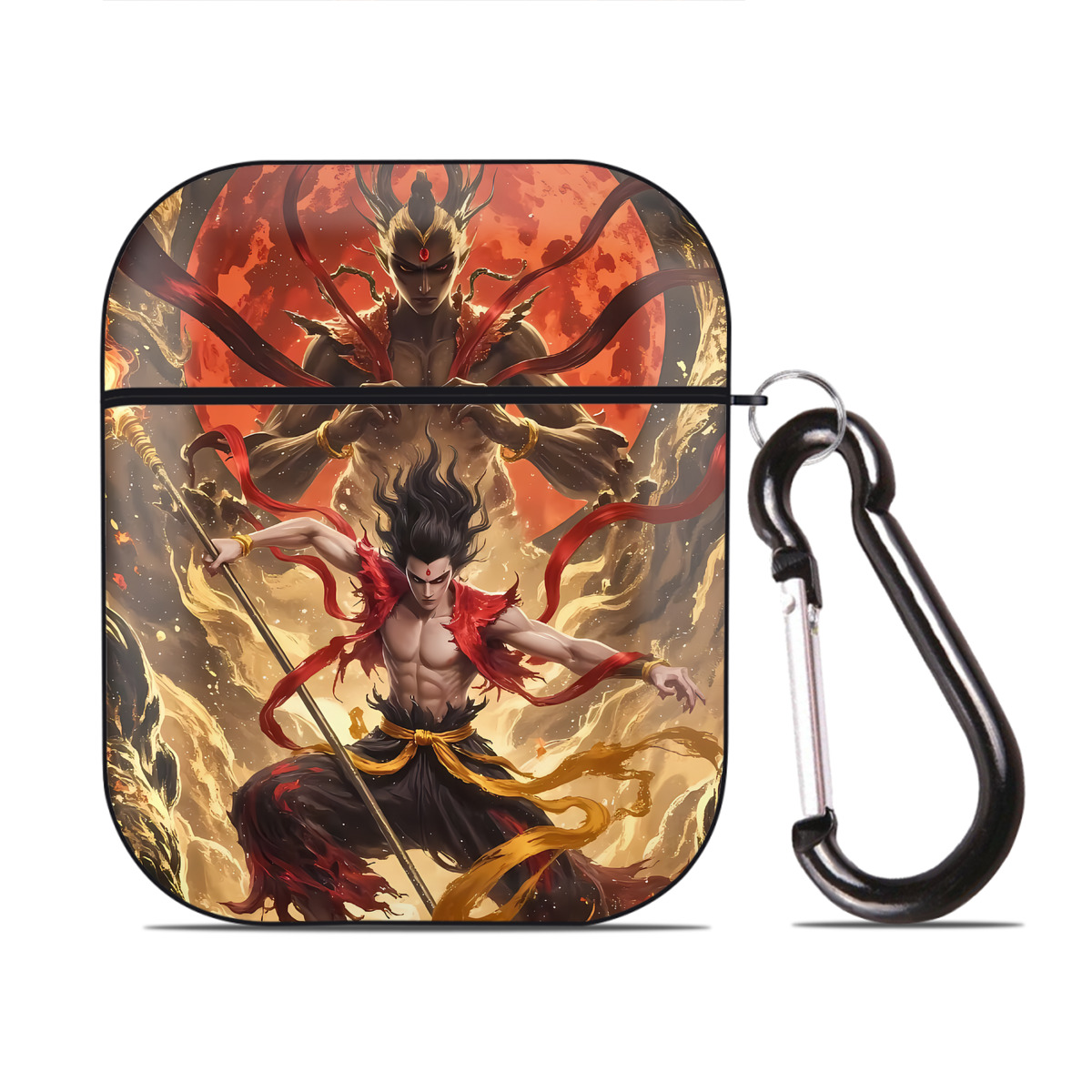 （画像用） Ne Zha 2 ナタ 魔童の大暴れ AirPods 第2世代保護ケース ハードシェル ブラック 耐衝撃・防指紋・カラビナ付き